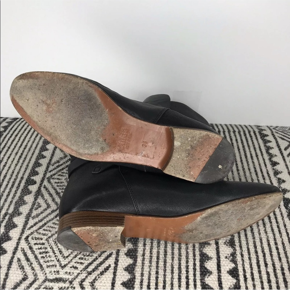 Vintage Chloe Black Leather Buckle Block Heel Ankle‎ Boots - Picture 12 of 12